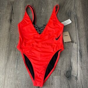 Nike Women's Orange and Black One-Piece Swimsuit